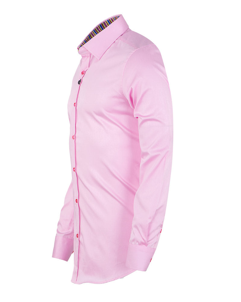 Plain Pink Shirt with Colourful Stripe Insert Shirt-Makrom