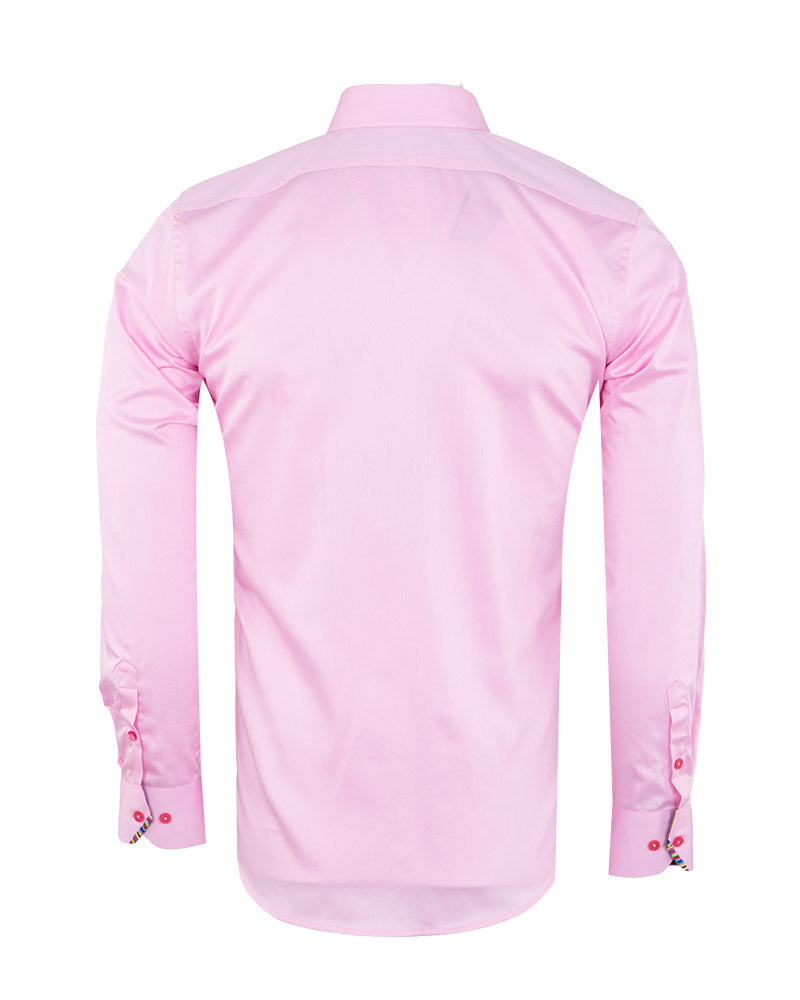 Plain Pink Shirt with Colourful Stripe Insert Shirt-Makrom