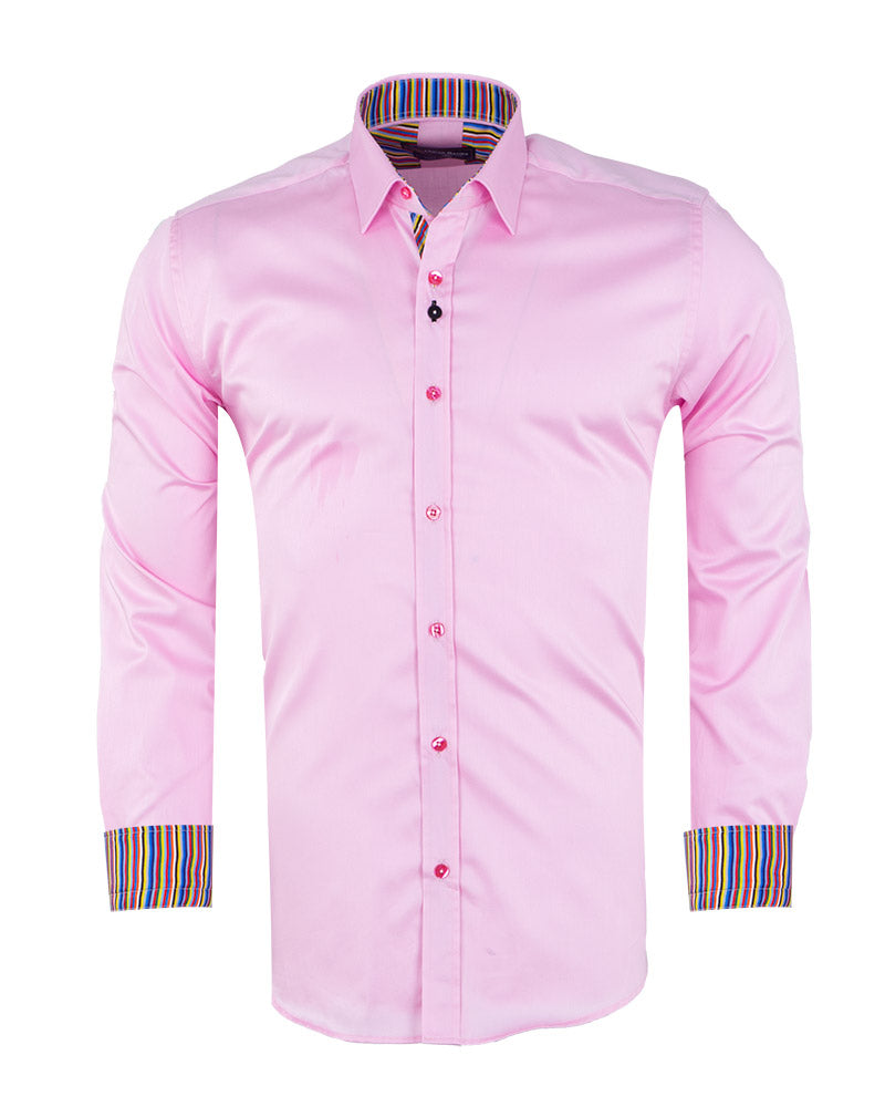 Plain Pink Shirt with Colourful Stripe Insert Shirt-Makrom