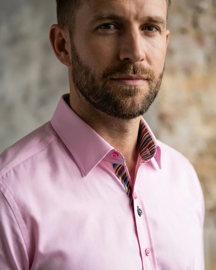 Plain Pink Shirt with Colourful Stripe Insert Shirt