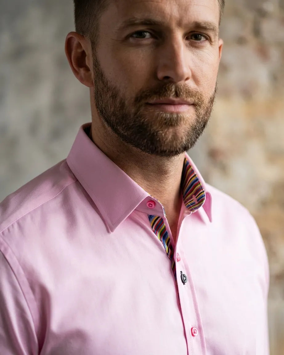 Plain Pink Shirt with Colourful Stripe Insert Shirt