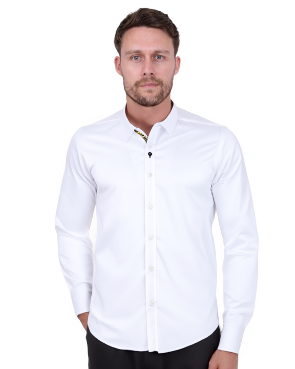 Plain White Shirt with Colourful Stripe Insert Shirt-Makrom