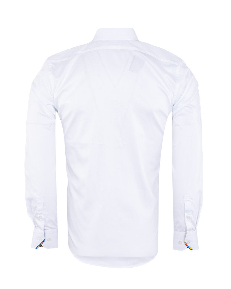 Plain White Shirt with Colourful Stripe Insert Shirt-Makrom