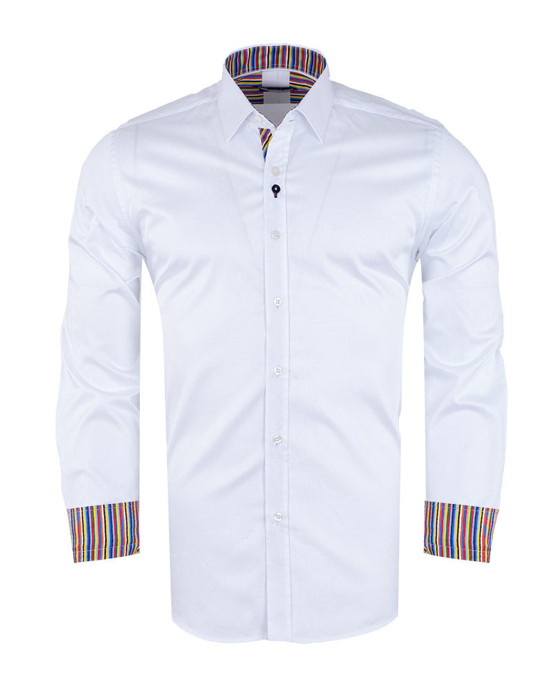 Plain White Shirt with Colourful Stripe Insert Shirt-Makrom