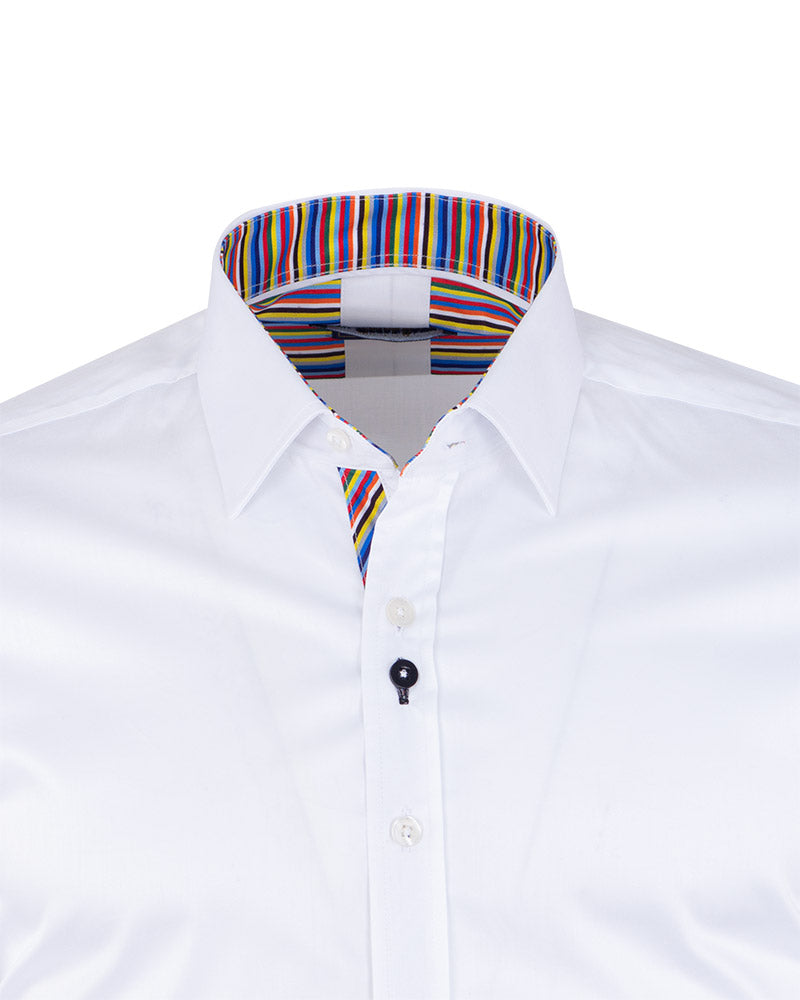 Plain White Shirt with Colourful Stripe Insert Shirt-Makrom