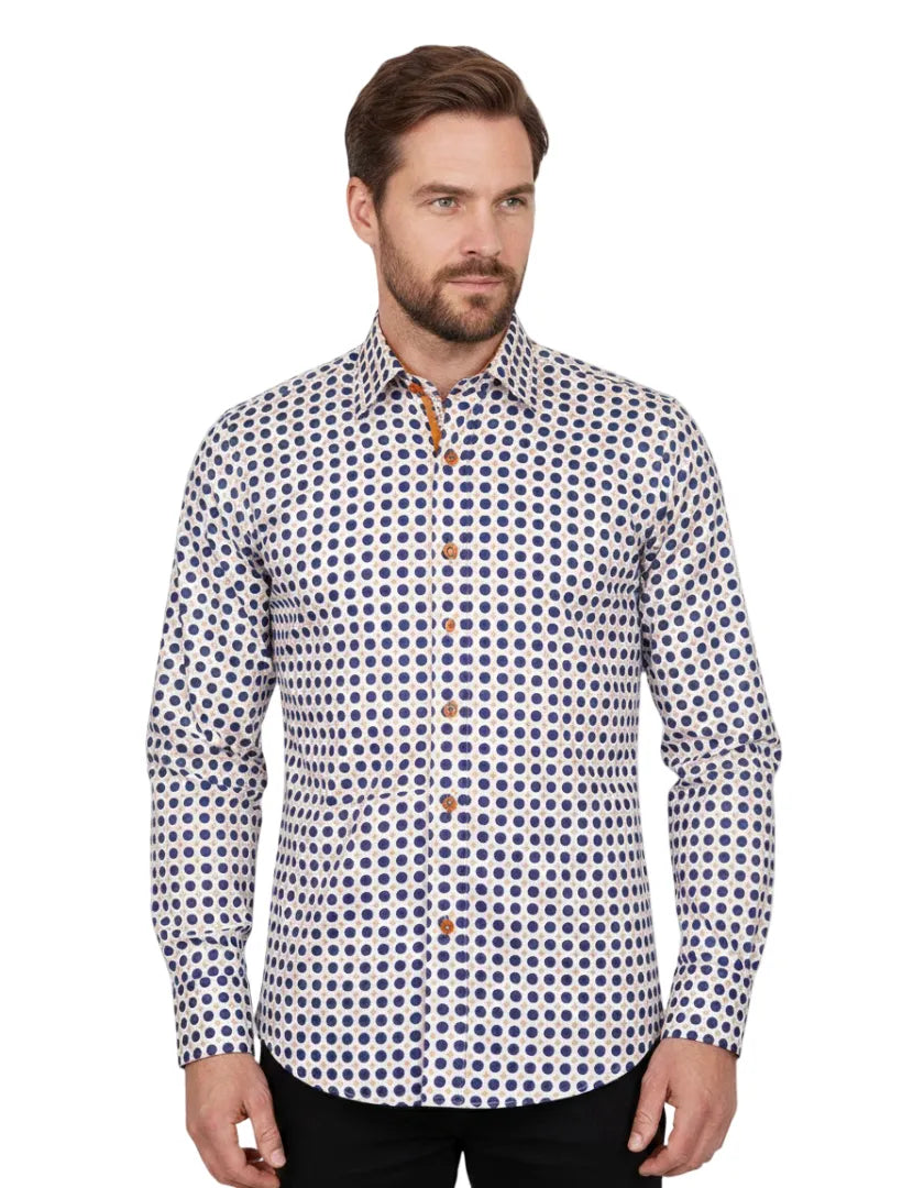 Polka Dot Print Long Sleeve Pure Cotton Shirt-Makrom