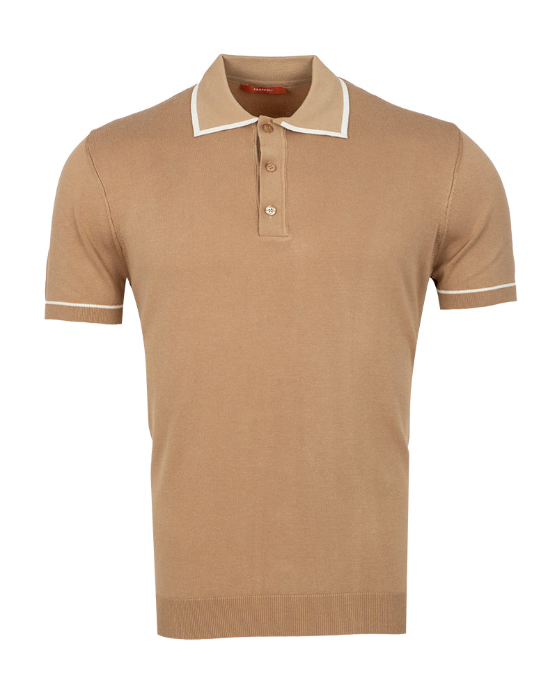 Polo Beige Contrasting Collar Tip-Makrom