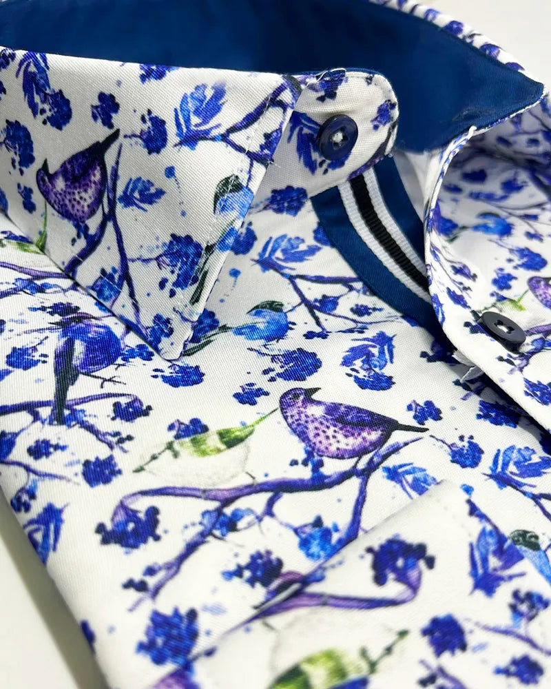 Purple Birds in Tree Print Long Sleeve Shirt-Makrom