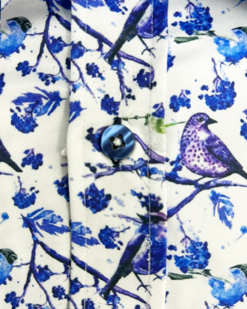 Purple Birds in Tree Print Long Sleeve Shirt-Makrom