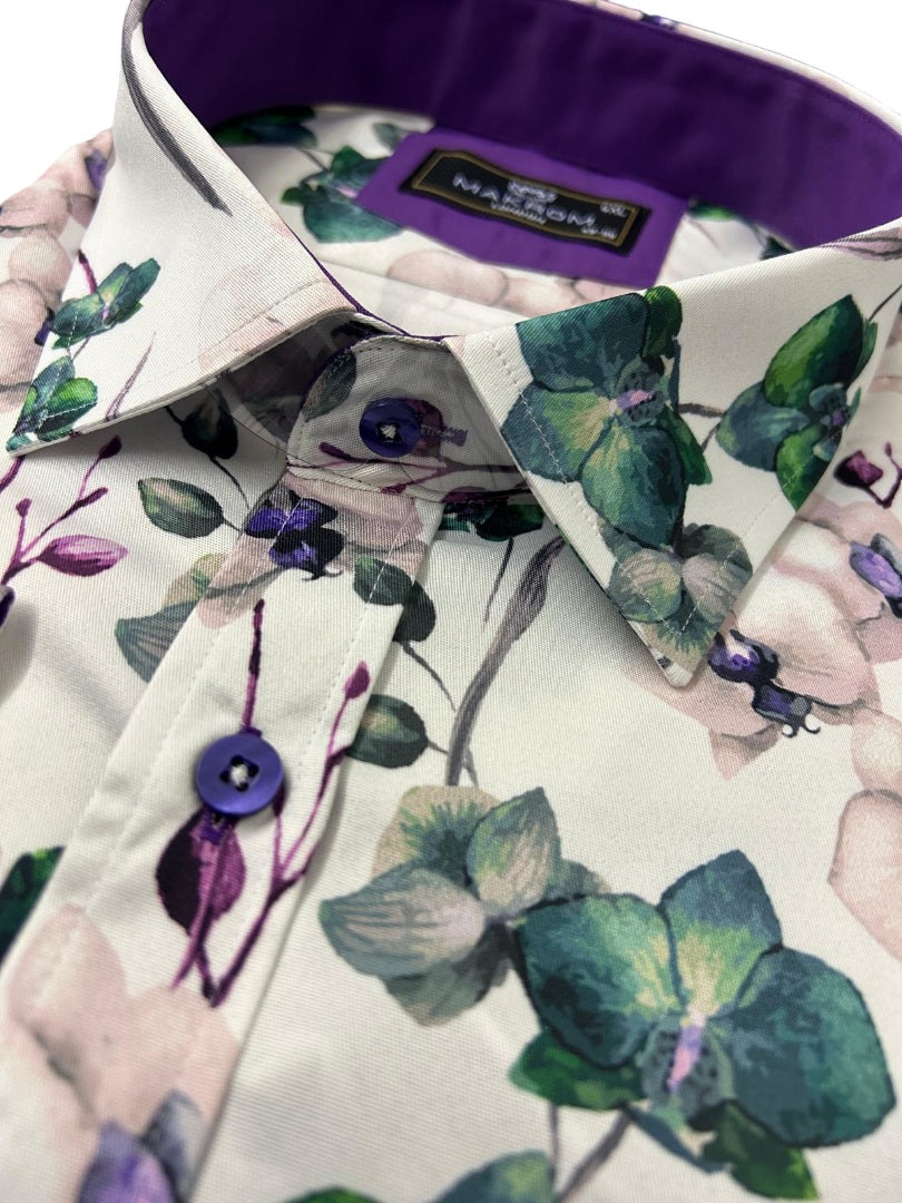 Purple Orchid Floral Print Shirt-Makrom