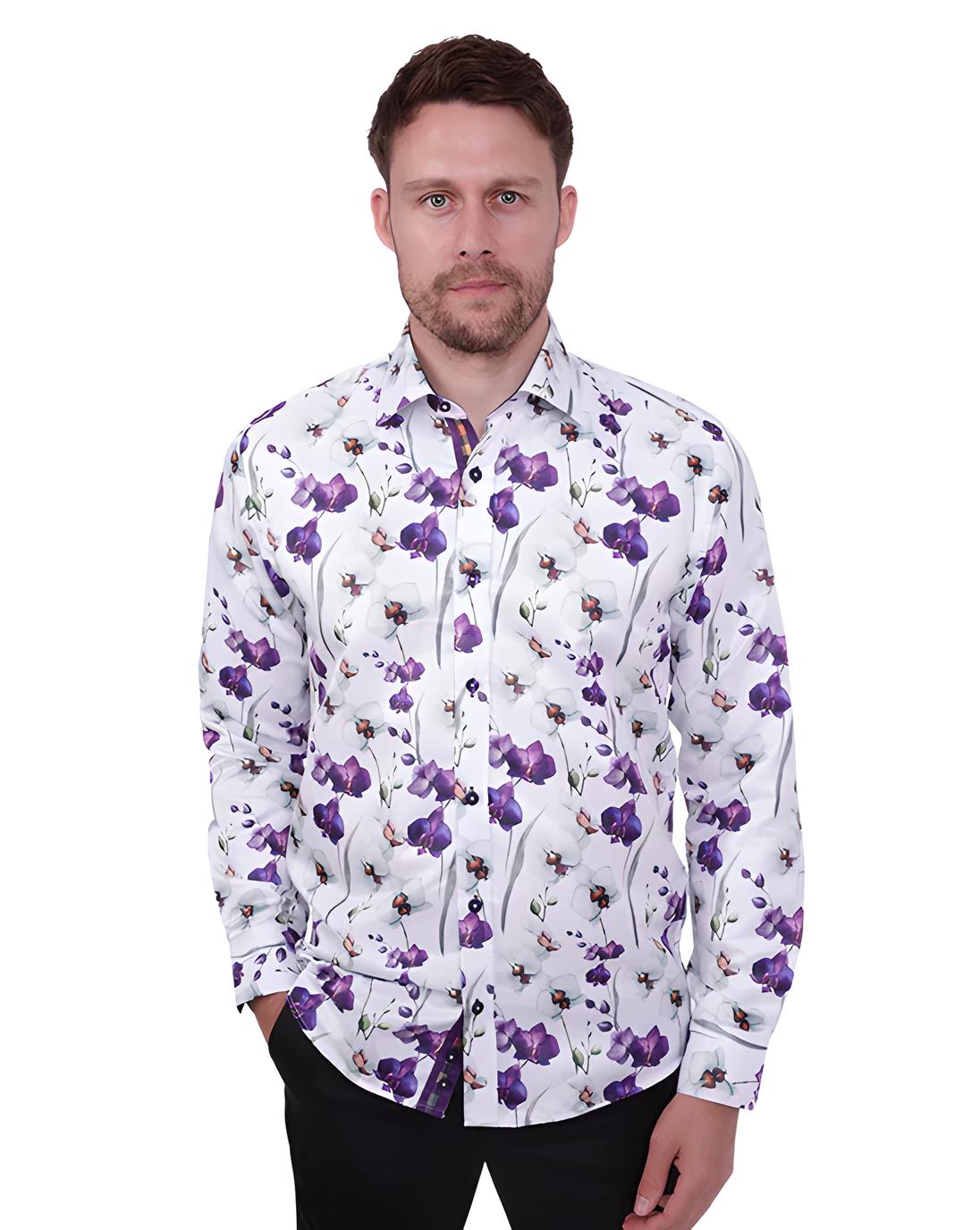 Purple Orchid Floral Print Shirt-Makrom