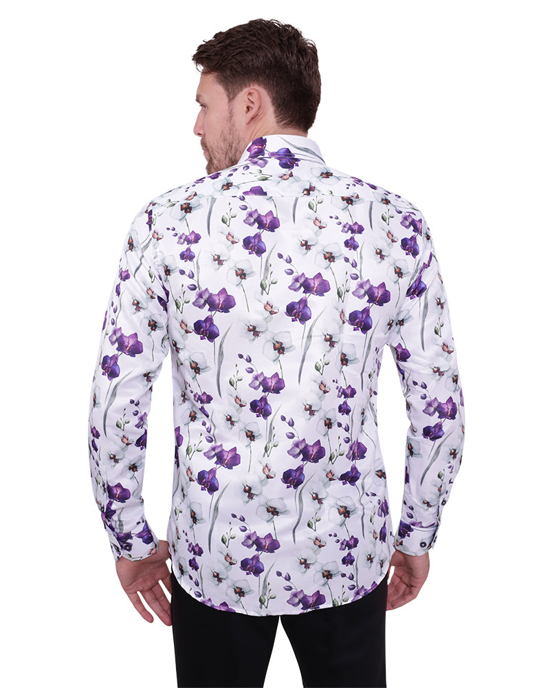 Purple Orchid Floral Print Shirt-Makrom