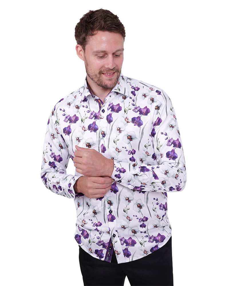 Purple Orchid Floral Print Shirt - Stylish & Comfortable – Makrom