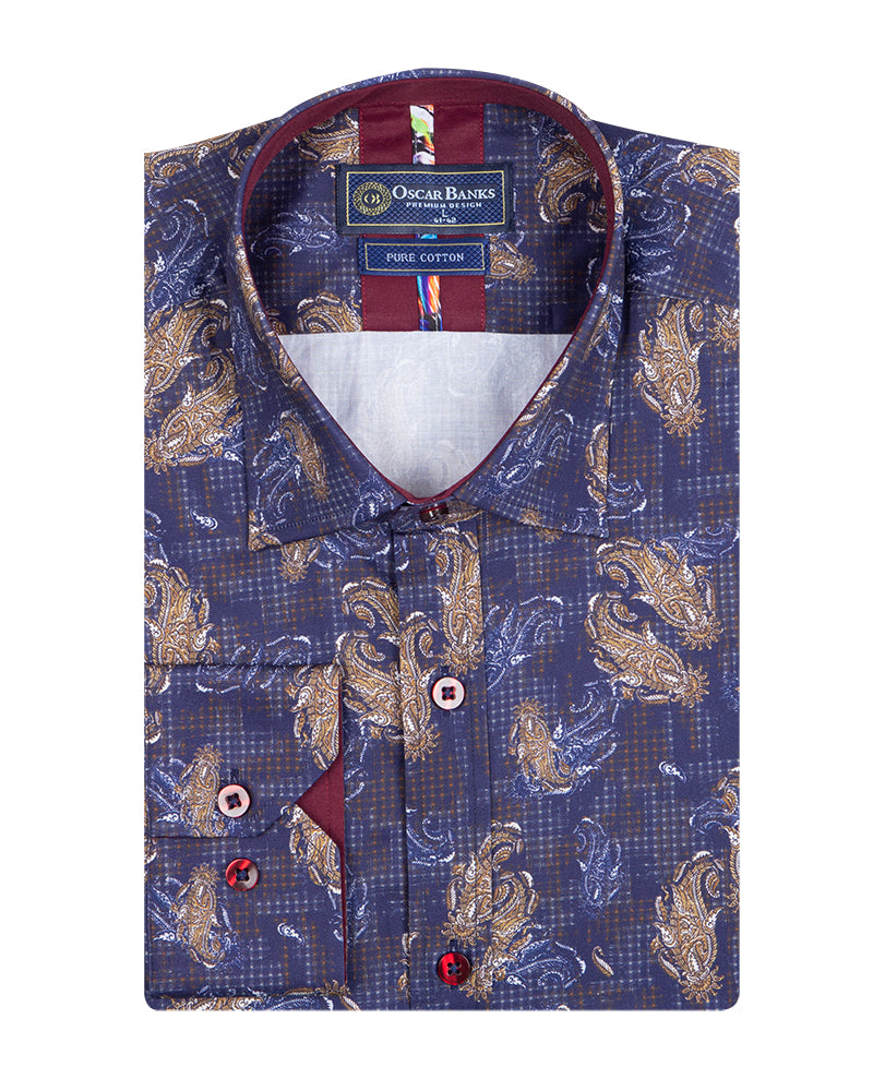 Purple Paisley Print Shirt with Matching Handkerchief-Makrom