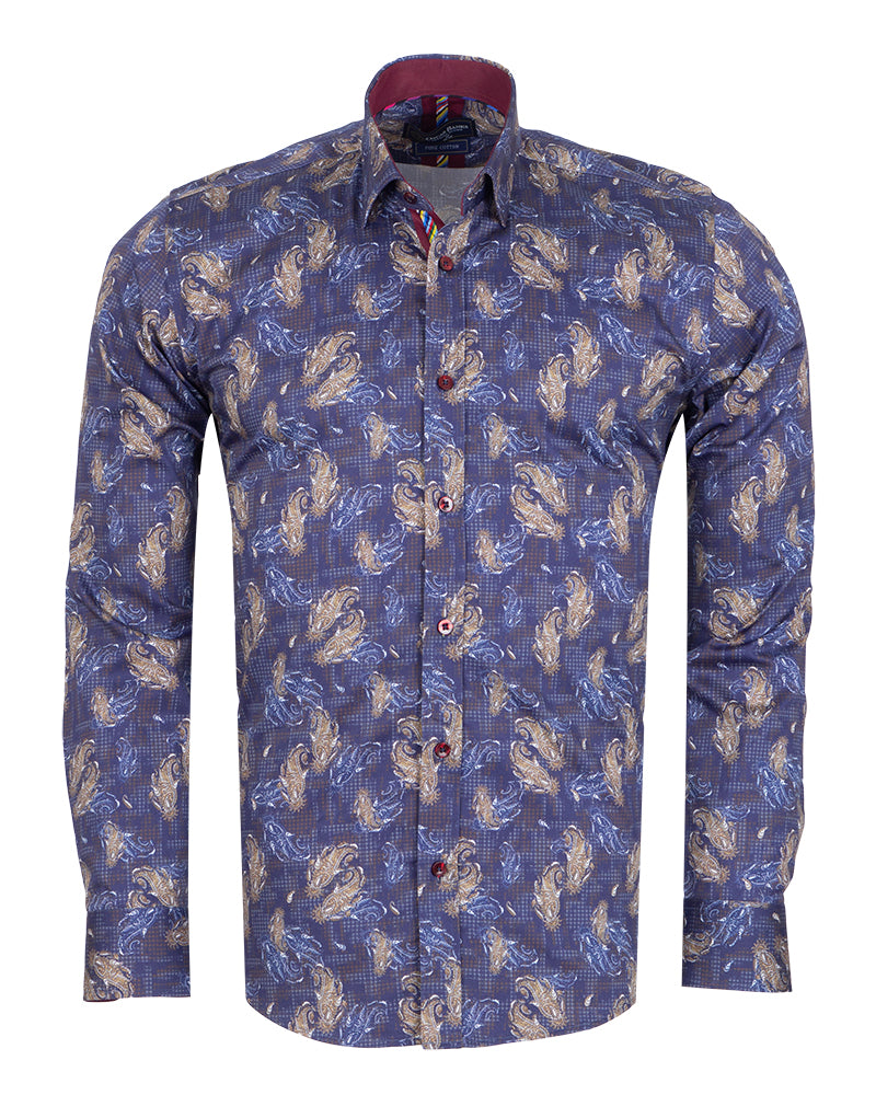 Purple Paisley Print Shirt with Matching Handkerchief-Makrom