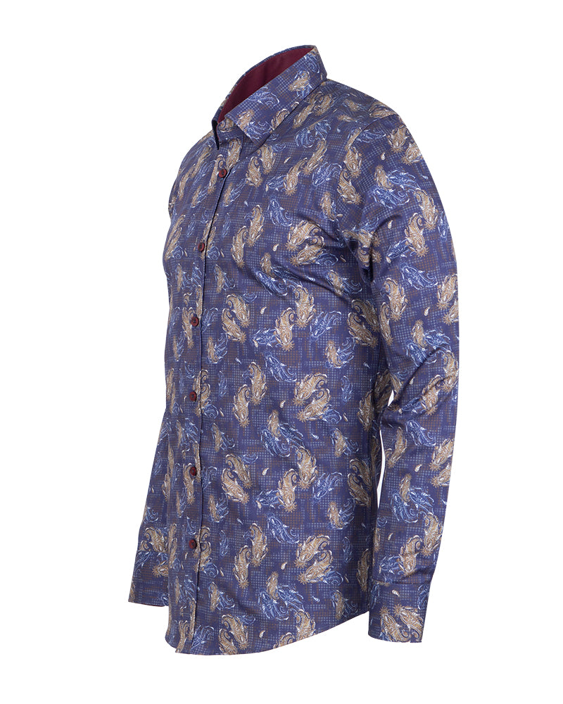 Purple Paisley Print Shirt with Matching Handkerchief-Makrom