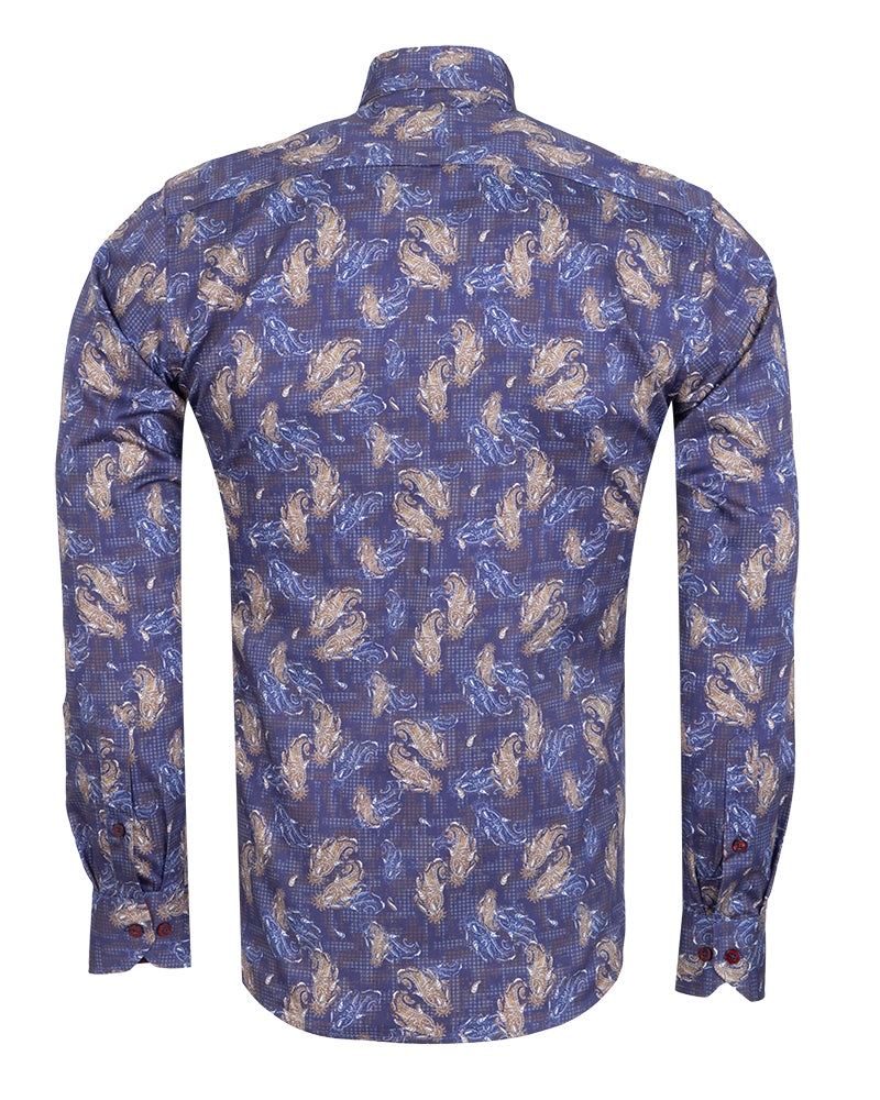 Purple Paisley Print Shirt with Matching Handkerchief-Makrom
