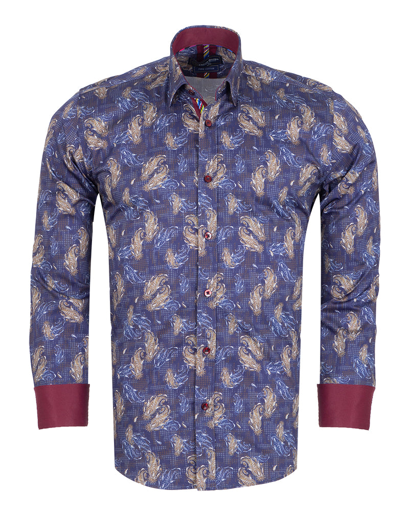 Purple Paisley Print Shirt with Matching Handkerchief-Makrom
