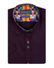 Purple Plain Colourful Buttons Short Sleeve Shirt-Makrom