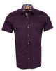 Purple Plain Colourful Buttons Short Sleeve Shirt-Makrom