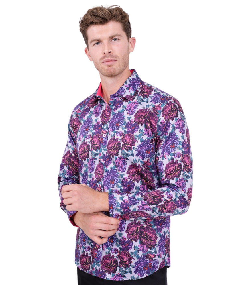 Purple Rose Print with Matching Handkerchief-Makrom