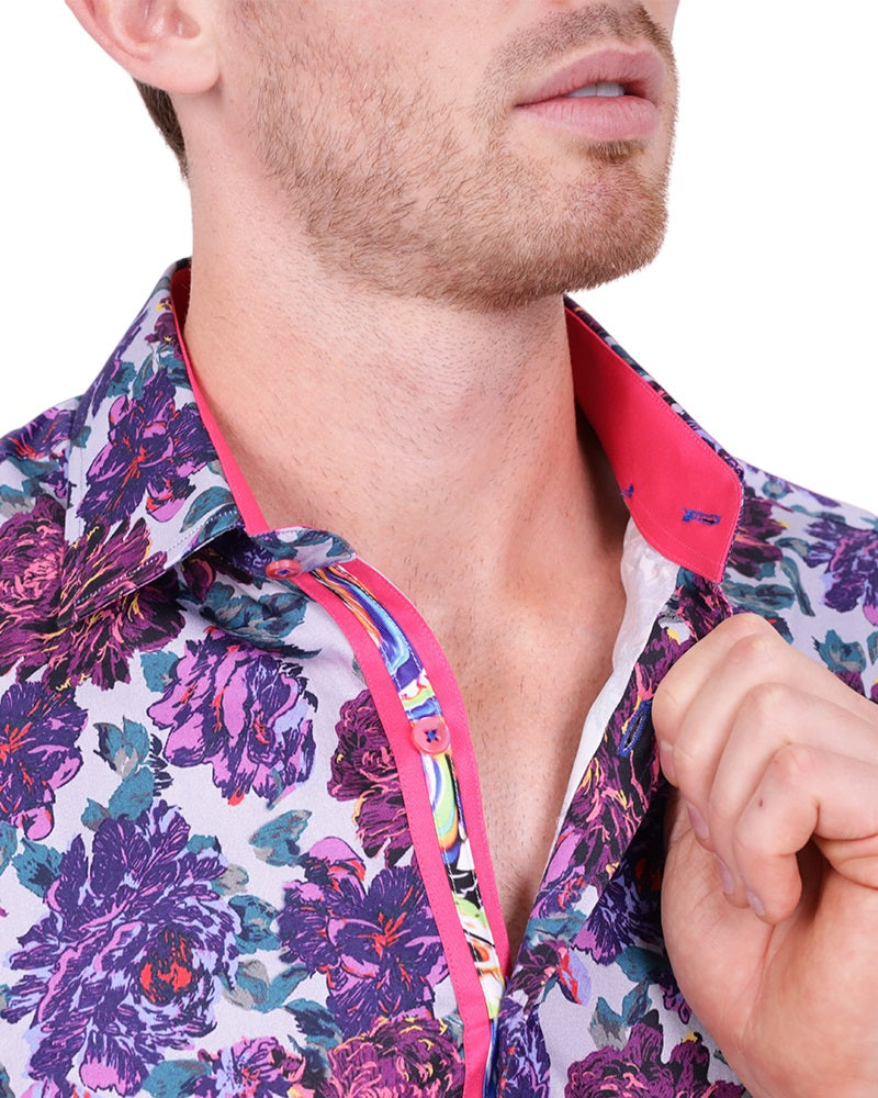 Purple Rose Print with Matching Handkerchief-Makrom