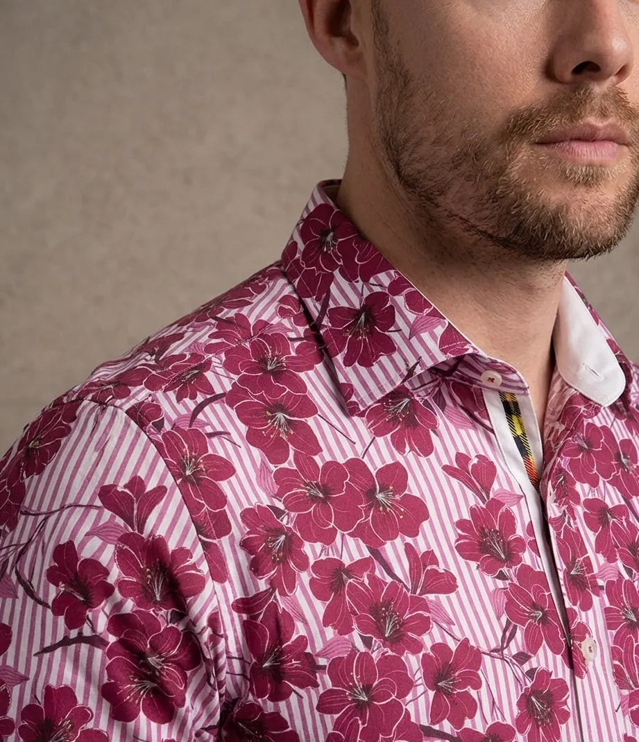 Purple Stripe Daisy Floral Print Shirt