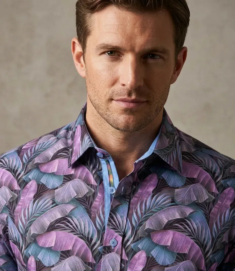 Purple Tropical Leaf Print Shirt