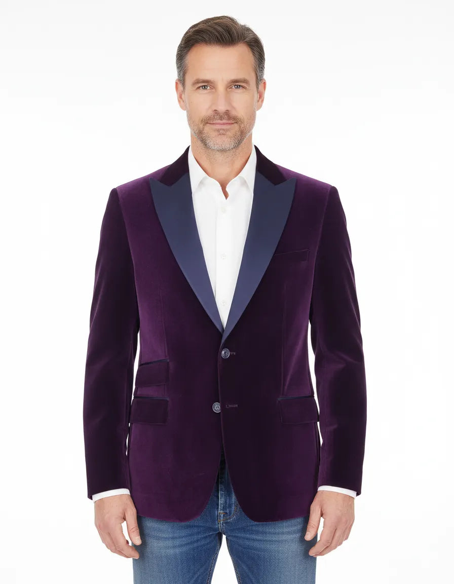 Purple Velvet Feel Plain Blazer-Makrom