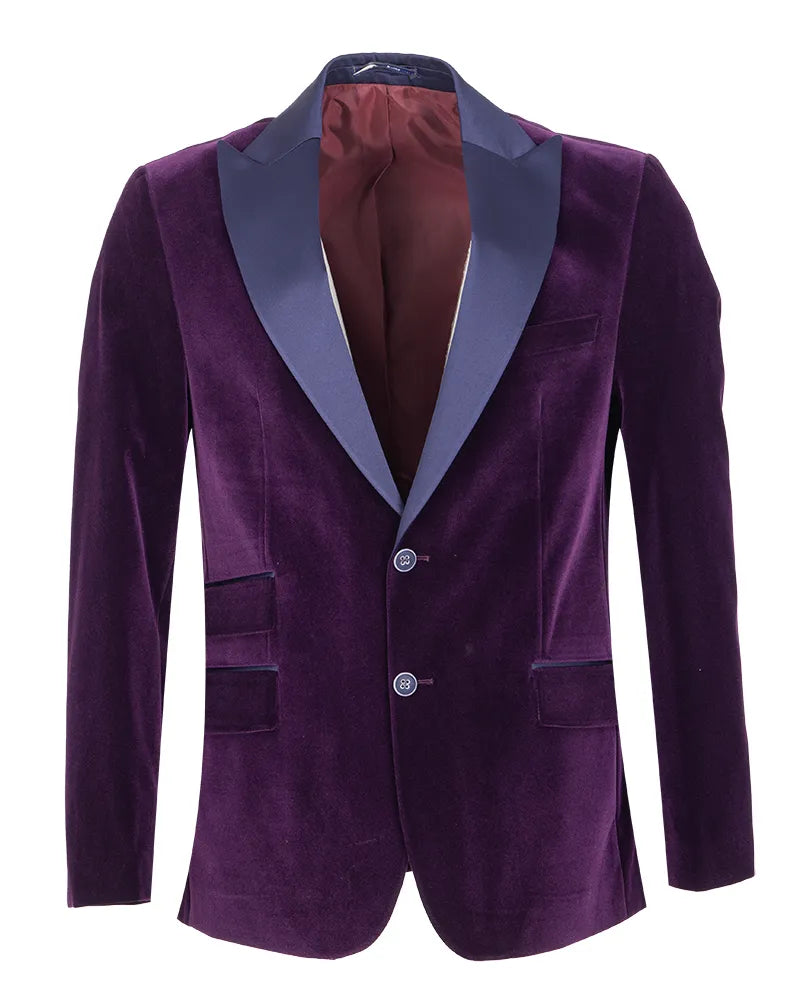 Purple Velvet Feel Plain Blazer-Makrom
