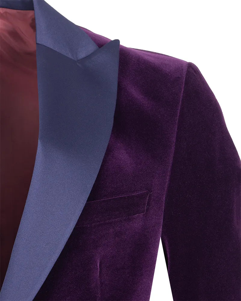 Purple Velvet Feel Plain Blazer-Makrom