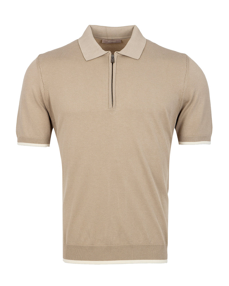 Quarter-Zip Knit Polo Beige-Makrom