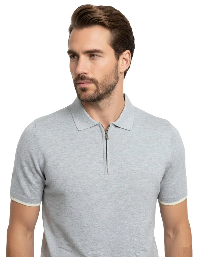 Quarter-Zip Knit Polo Grey-Makrom