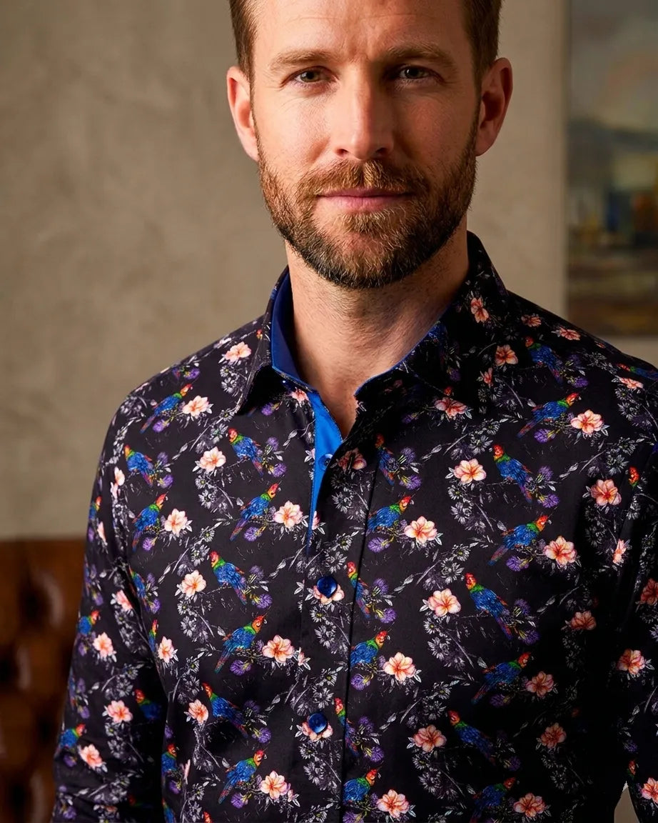 Rain Forest Scarlet Pure Cotton Print Shirt-Makrom