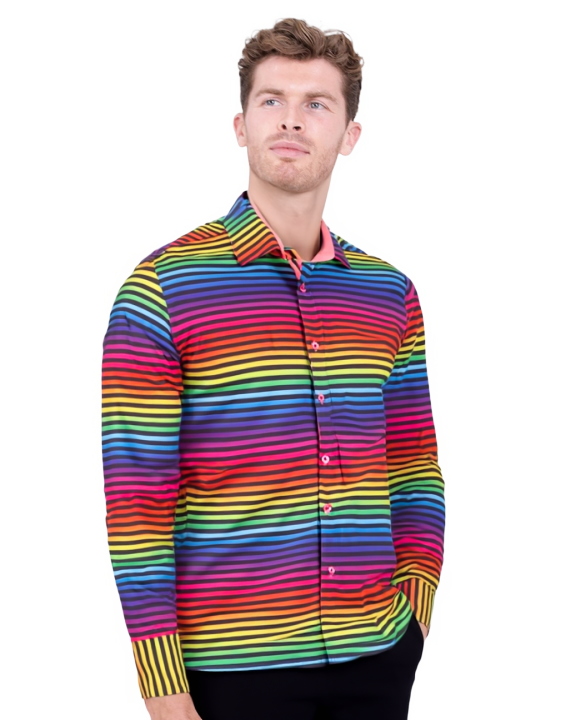 Rainbow Stripe Colourful Print Shirt-Makrom