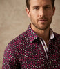 Burgundy Floral Print Men's Shirt with Matching Handkerchief