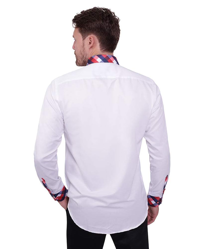 Red Gingham Print Collar Men's Shirt-Makrom