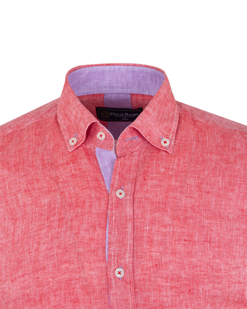 Red Linen Long Sleeve Shirt-Makrom