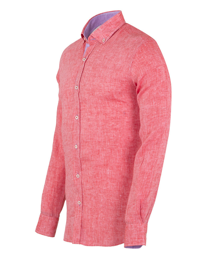 Red Linen Long Sleeve Shirt-Makrom