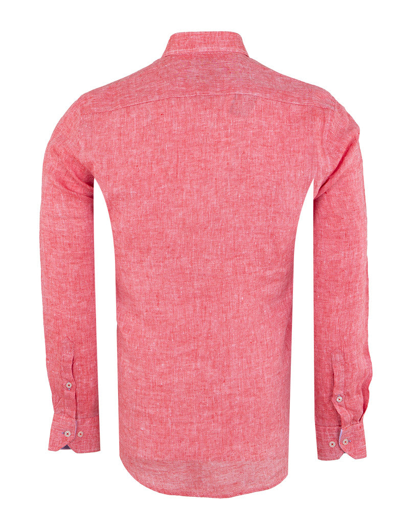 Red Linen Long Sleeve Shirt-Makrom