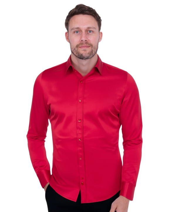 Red Plain Double Cuff Shirt-Makrom