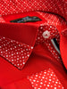 Red Plain Panel Shirt with Dot Print Collar & Cuffs Stitching Design-Makrom