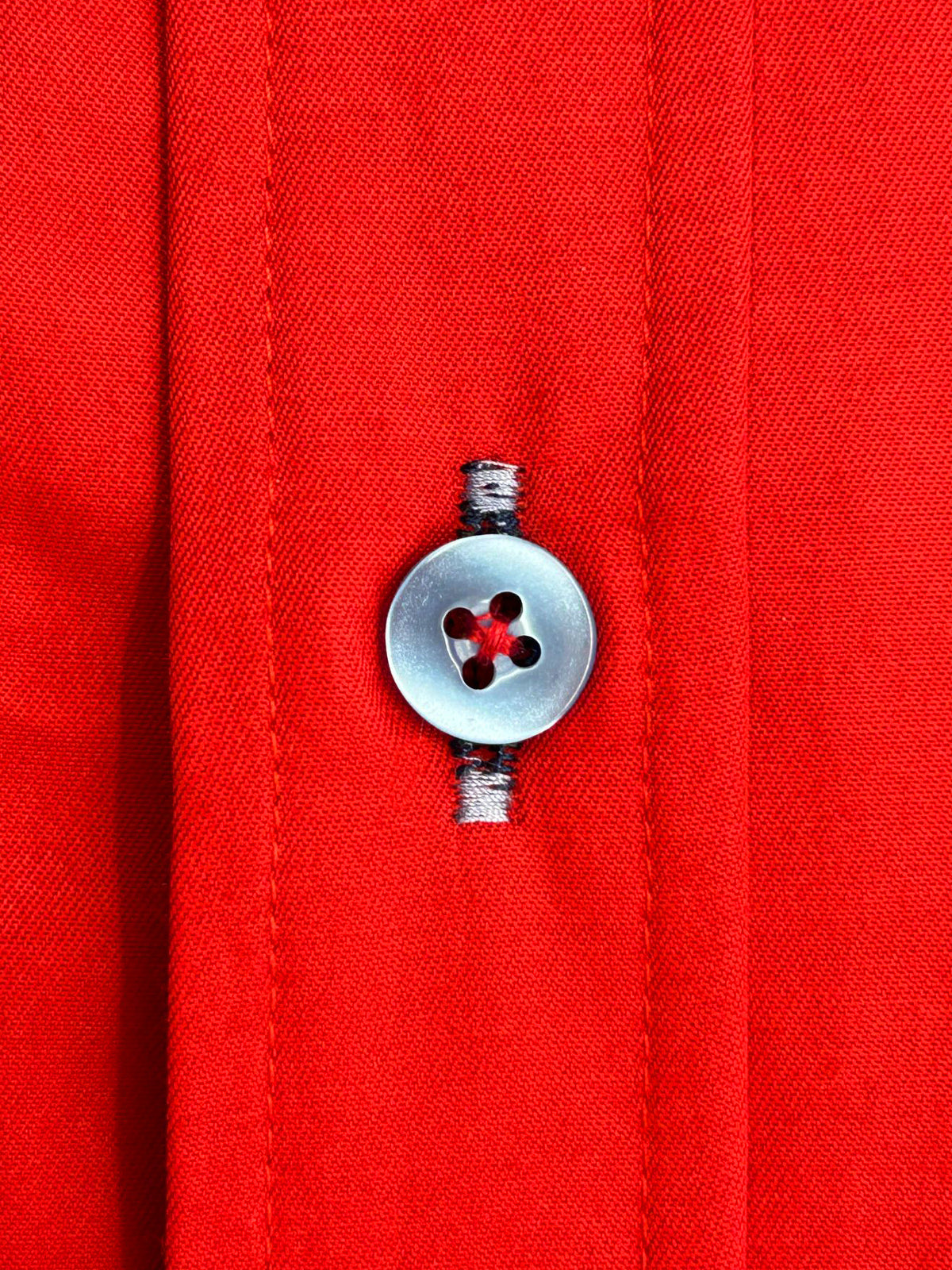 Red Plain Panel Shirt with Dot Print Collar & Cuffs Stitching Design-Makrom