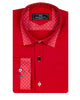 Red Plain Panel Shirt with Dot Print Collar & Cuffs Stitching Design-Makrom