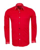 Red Plain Panel Shirt with Dot Print Collar & Cuffs Stitching Design-Makrom