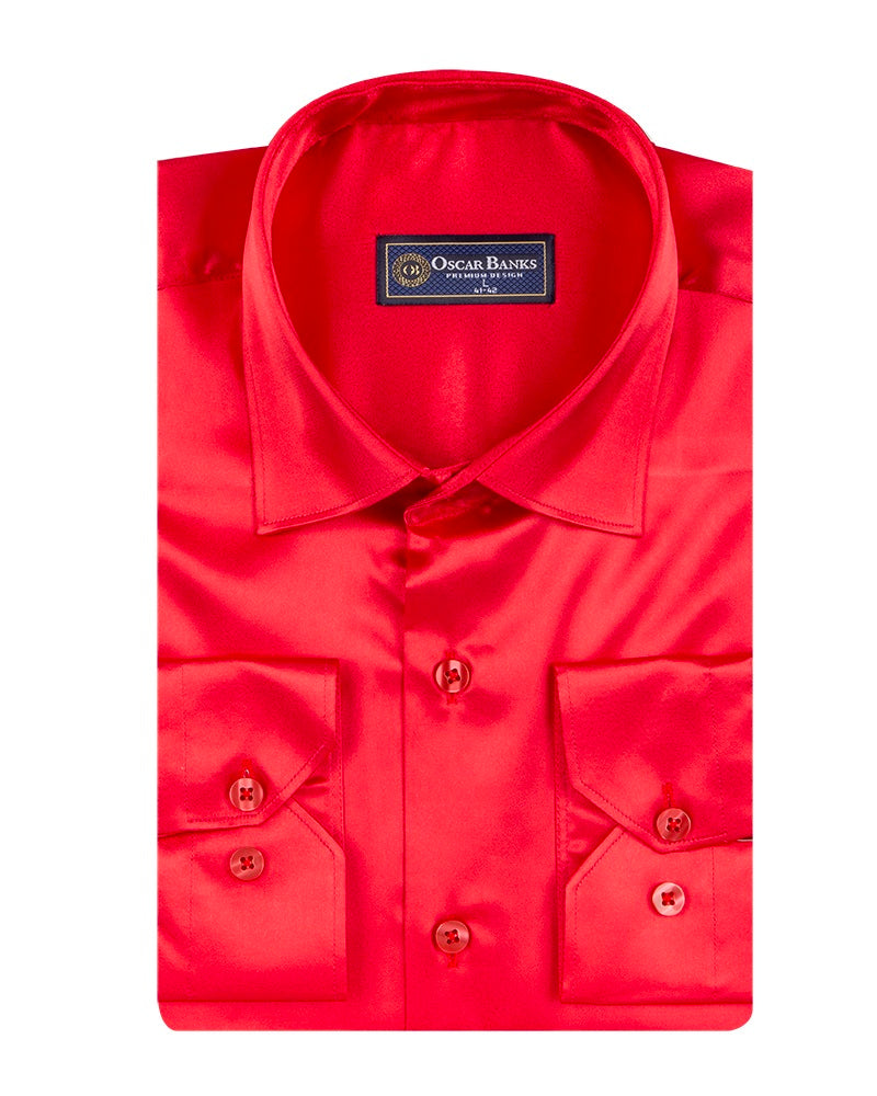 Red Satin Plain Satin Classic Men’s Shirt-Makrom