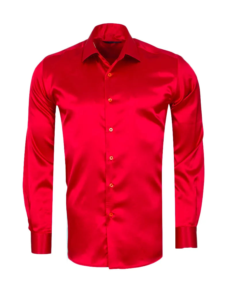 Red Satin Plain Satin Classic Men’s Shirt-Makrom