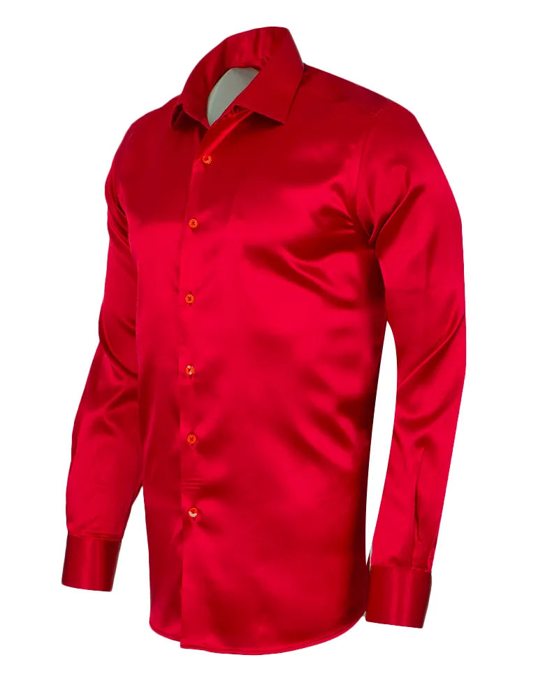 Red Satin Plain Satin Classic Men’s Shirt-Makrom
