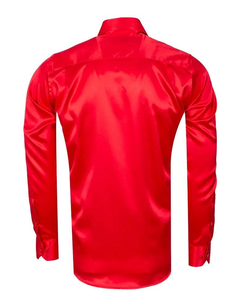 Red Satin Plain Satin Classic Men’s Shirt-Makrom