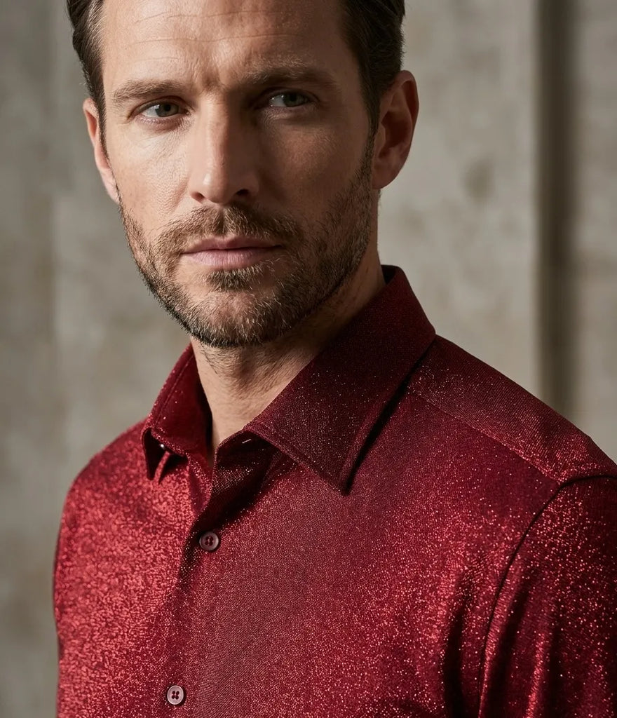 Red Sparkle Studded Glitter Shirt